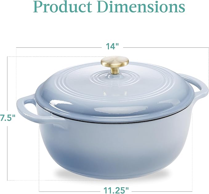 Best Choice Products 6 Quart Enamel Cast-Iron Round Dutch Oven, Family Style Heavy-Duty Pre-Seasoned Cookware for Home, Kitchen, Dining Room, Oven Safe w/Lid, Dual Handles - Cornflower Blue