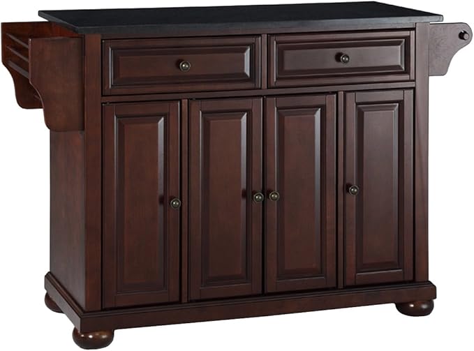 Crosley Furniture Alexandria Granite Top Rolling Kitchen Island Storage Cart, Microwave Stand, Spice Rack, Mahogany