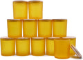 SHOWIN 14 OZ Thick Candle Jars for Making Candles 12 Pcs, 3 Wick Empty Jars with Wood Lids for Candle Making, Sample Container, Frosted Yellow