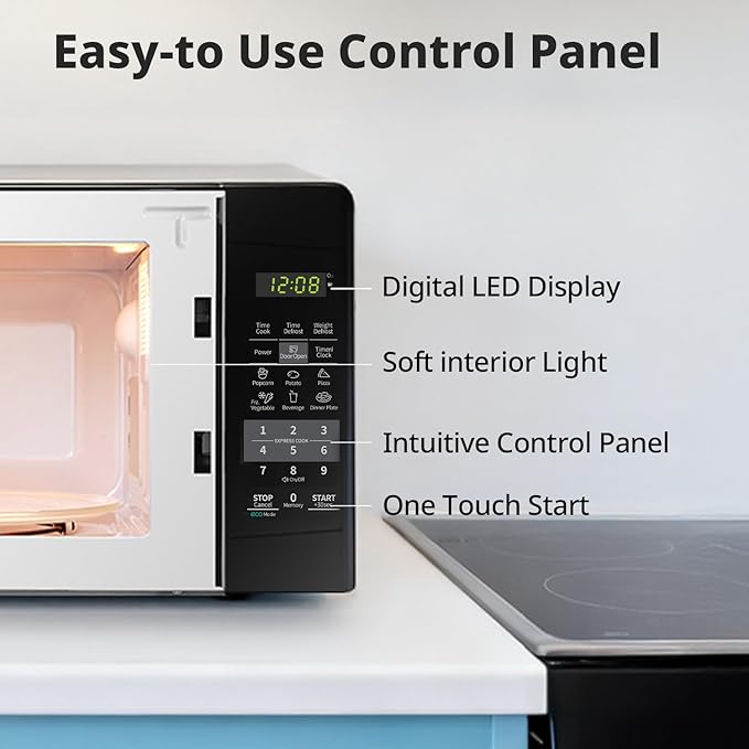 COMFEE EM720CPL-PMB Countertop Microwave Oven with Sound On/Off, ECO Mode and Easy One-Touch Buttons, 0.7 Cu Ft, Black