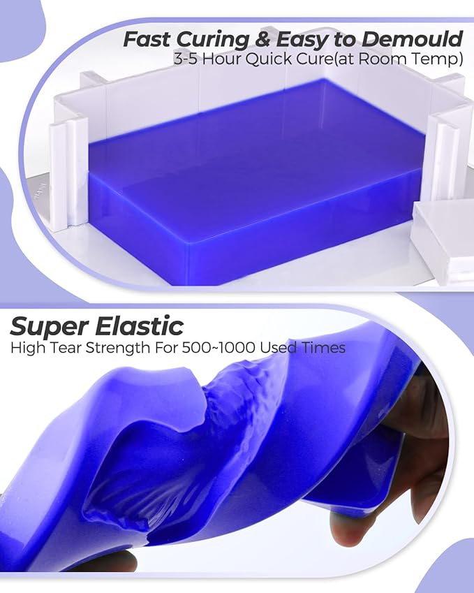 Nicpro 250oz Silicone Mold Making Kit, 30A Platinum Liquid Silicone Rubber, Flexible Silicone Molds Maker Mix Ratio 1:1 for Casting 3D Resins Molds DIY with Gloves, Sticks, Mixing Cups