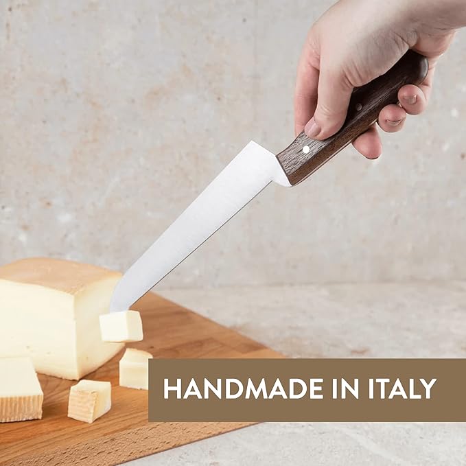 Formaticum - Professional Tasting Cheese Knife - 7" x 1.25" All Types of Cheese Slicer, Stainless Steel Blade, Fork Tip and Walnut Handle, Great Cheese Charcuterie Accessories - Handmade in Italy