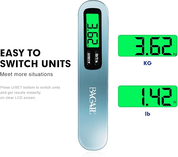 BAGAIL Digital Luggage Scale, 110lbs Hanging Baggage Scale with Backlit LCD Display, Portable Suitcase Weighing Scale, Travel Luggage Weight Scale with Hook, Strong Straps for Travelers