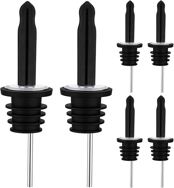 Pafusen 6 Pack Liquor Bottle Pourers, Liquor Pour Spout for Liquor Bottles, Stainless Steel Olive oil Dispenser Spout, Alcohol Pourer Spouts Dust Caps Long Covers, Sliver