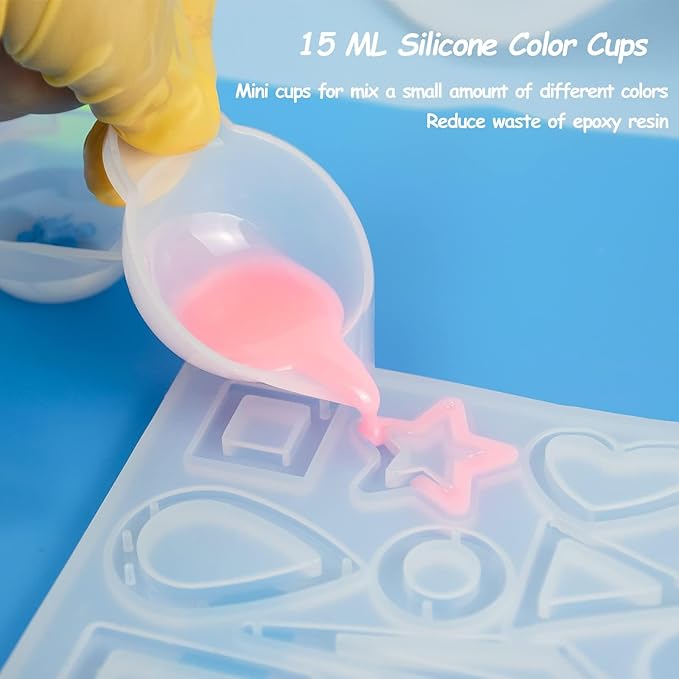 Creahaus Silicone Measuring Cups Tool Kit for Resin, Non-Stick 250 & 100ml Epoxy Mixing Cups, Reusable Resin Supplies with Silicone Mat, Stir Sticks, Pipettes, Cups for Molds, Jewelry Making