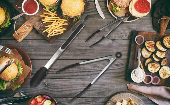 Kitchen Tongs for Cooking Locking Silicone Stainless Steel Buffet Serving Tongs, 7,9 and 12 Inch Silicone Spatula Non-stick,Heat Resistant 4 Pack