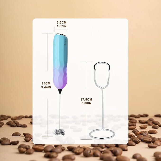 SUPRUS Ultra Fast Handheld Milk Frother Double Whisk with Stand 2 Batteries Stainless Steel for Lattes Cappuccino Matcha Hot Chocolate Coffee Bar Accessories Kitchen Gadgets Gift