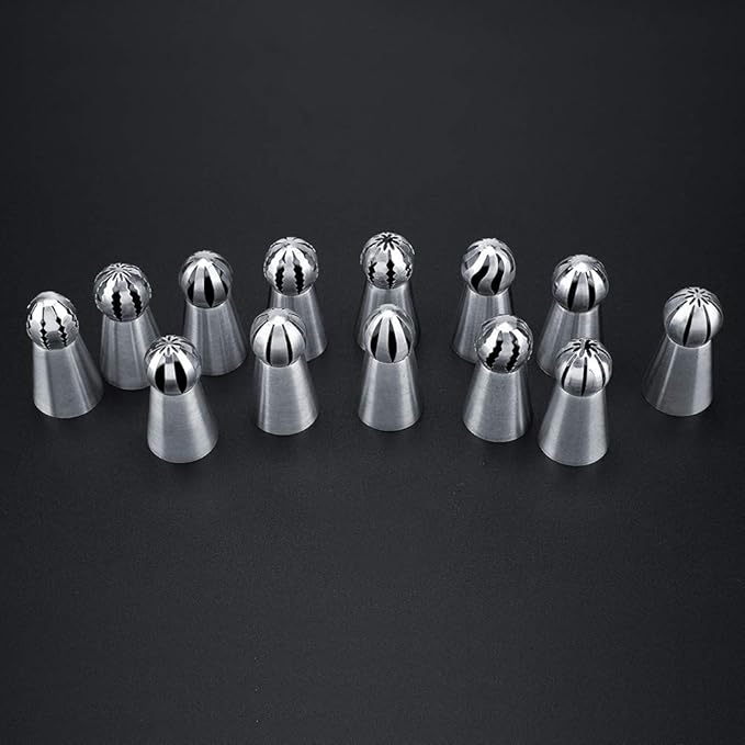 13 PCS Russian Piping Tips, Stainless Steel Russian Piping Tips Set, Russian Tips Set for Decorating Cake Cream Cookies Pastry Baking Tools