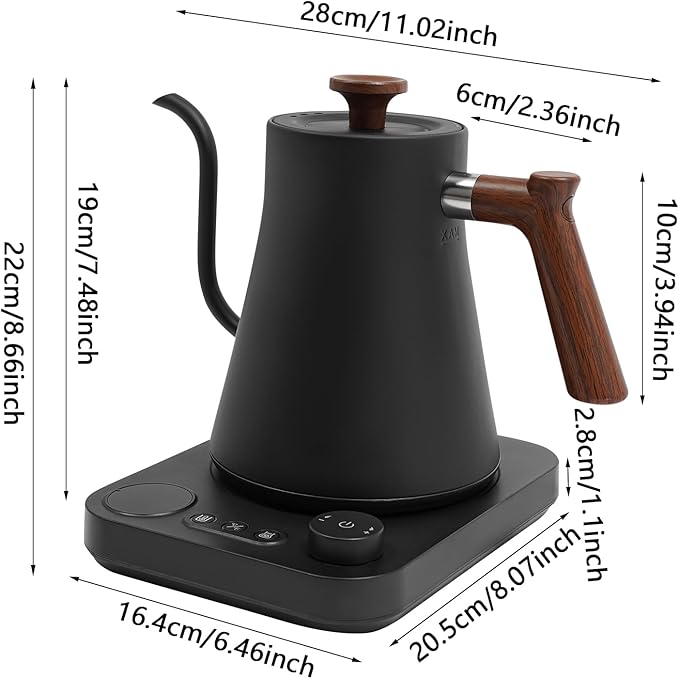 30oz Bistro Electric Gooseneck Kettle,1200W Stainless Steel Coffee Kettle with ±1℉ Temperature Control,Quick Heating Pour Over Electric Kettle for Coffee&Tea (Black)