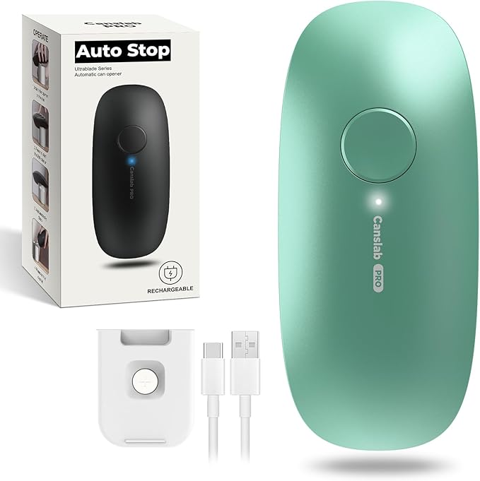 Canslab Ultrablade PRO Auto Stop Can Opener - Rechargeable Electric Can Opener for Kitchen for Seniors with Arthritis - One Touch Side Cut Opener, Smooth Edge, Handfree, Wall Mounted Small Size, Green