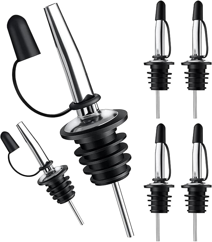 Pafusen 6 Pack Liquor Bottle Pourers, Liquor Pour Spout for Liquor Bottles, Stainless Steel Olive oil Dispenser Spout, Alcohol Pourer Spouts Dust Caps Covers Fixed, Sliver