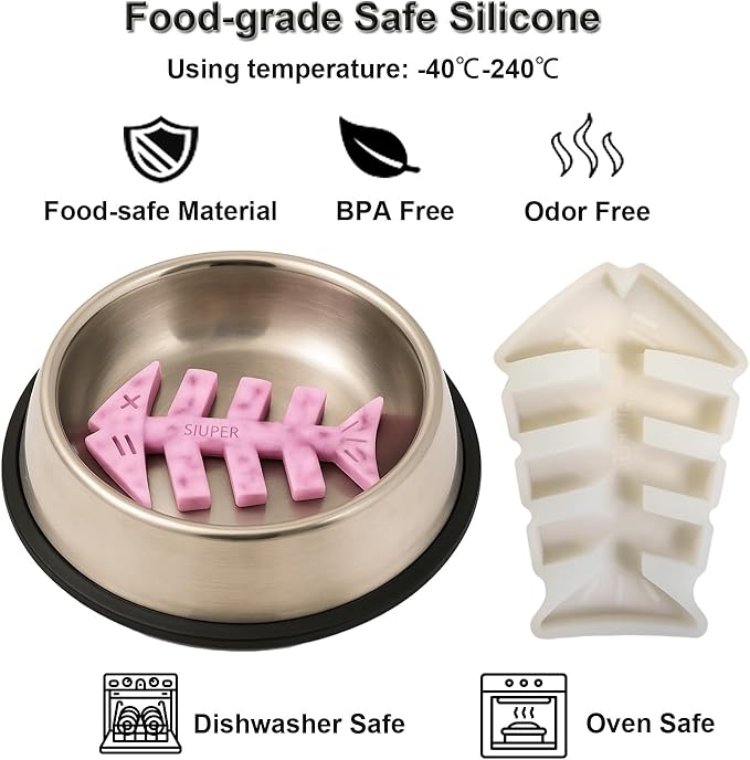 7.5IN Big Fish Bone Dog Cat Treat Mold 1 Pack, DIY Flavors for Puppy. Food Safe Silicone for Oven. Large Ice Cube Mold for Pet Chew, Cooling. Pets Birthday Cake Baking. Fun Gift for Dog Lover