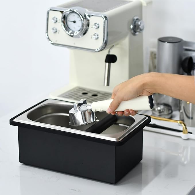 Espresso Knock Box, Stainless Steel Coffee Knock Box Large Capacity Coffee Pucks Container Espresso Machine Tool for Coffee Ground