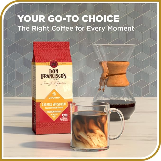 Don Francisco's Caramel Spiced Rum Ground Coffee, Medium Roast – Flavored 100% Arabica, 3-Pack (12 oz Bags), Premium Coffee for Drip, Pour Over & French Press