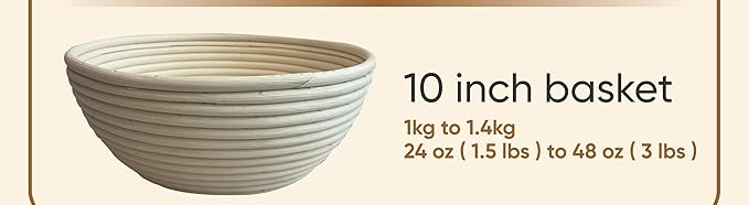 Premium Banneton Bread Proofing Baskets Set of 2 (10" round baskets) with Liners + Starter Kit - 100% Indonesian Natural Rattan Sourdough Bread Baking Tools