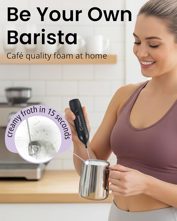 Elementi Rechargeable Milk Frother Wand & Drink Mixer Handheld - Powerful USB-C Rechargeable Frother - Hand Held Milk Foamer Whisk to Make Perfect Cappuccinos, Lattes & Drink Mixes (Mint Green)