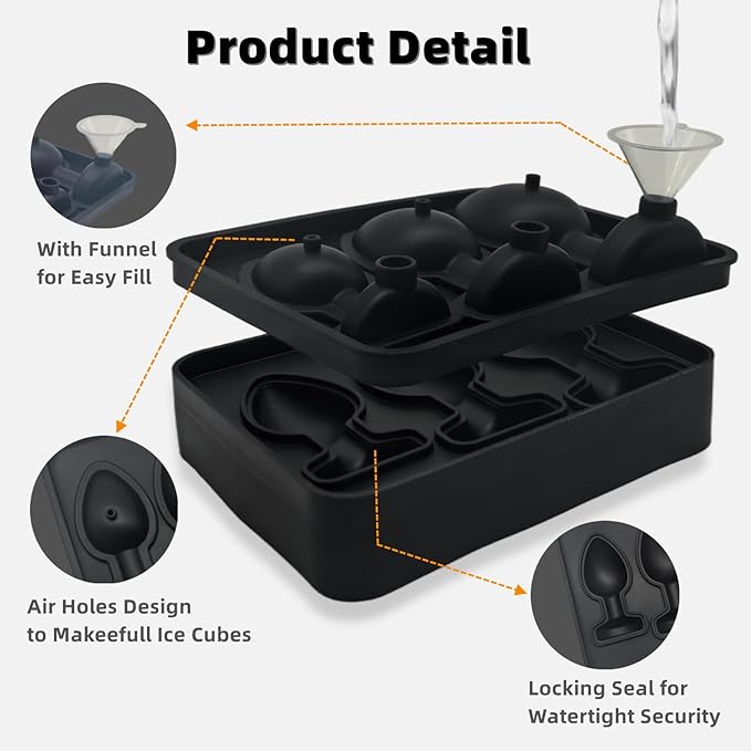 Adult Ice Cube Mold, Novelty Ices Cube mold Fun Shapes with Lid, Ice Maker for Whiskey,Cocktails,Party（Black）