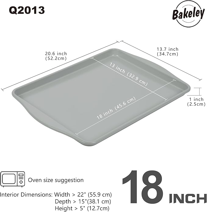 Baking Sheet Pan 18-Inch, Ceramic Non-Stick Carbon Steel Naturally Slick Coating Half-Sized Cookie Sheet Pan for Oven Roasting Meat Bread 18" x 13"
