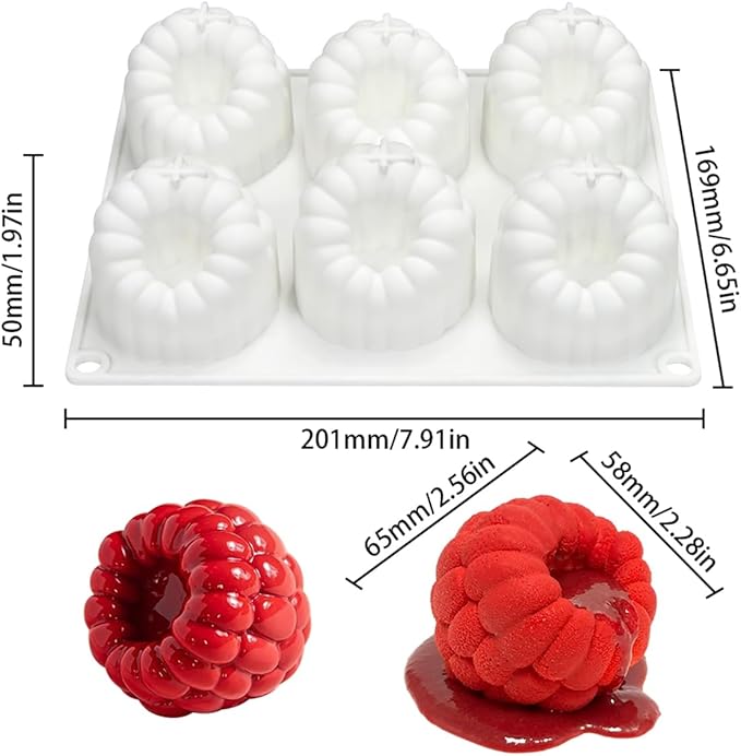 mostsom Silicone Dessert Mold, 6-Cavity Raspberry Pattern Chocolate Mousse Cake Mold, Flexible Baking Mold for Candy, Jelly, Ice Cube (B_ Raspberry)