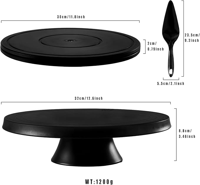 Cake Stand, 12'' Rotating Cake Turntable Revolving Cake Spinner Stand Cake Decorating Kit Display Stand Bamboo Fiber Turns Smoothly Painting Turn Table Stand for Pastries, Cupcakes(Black, L)