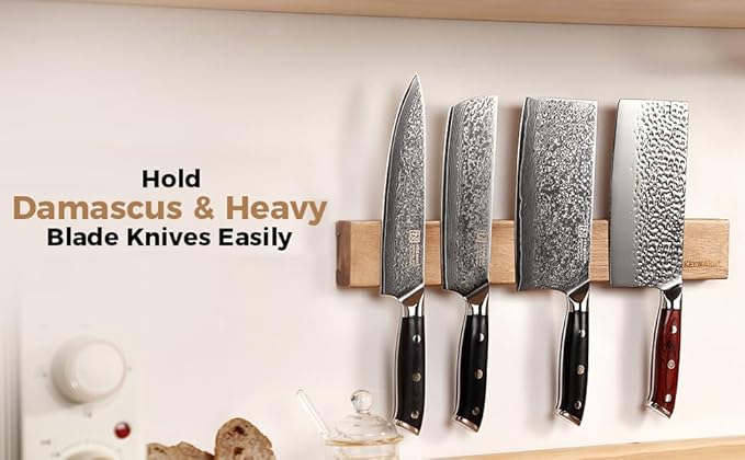 KEEMAKE Magnetic Knife Holder for Wall 16 inch Acacia Wood Knife Magnetic Strip, Powerful Neodymium Magnet Knife Hanger Knife Bar for Kitchen knives