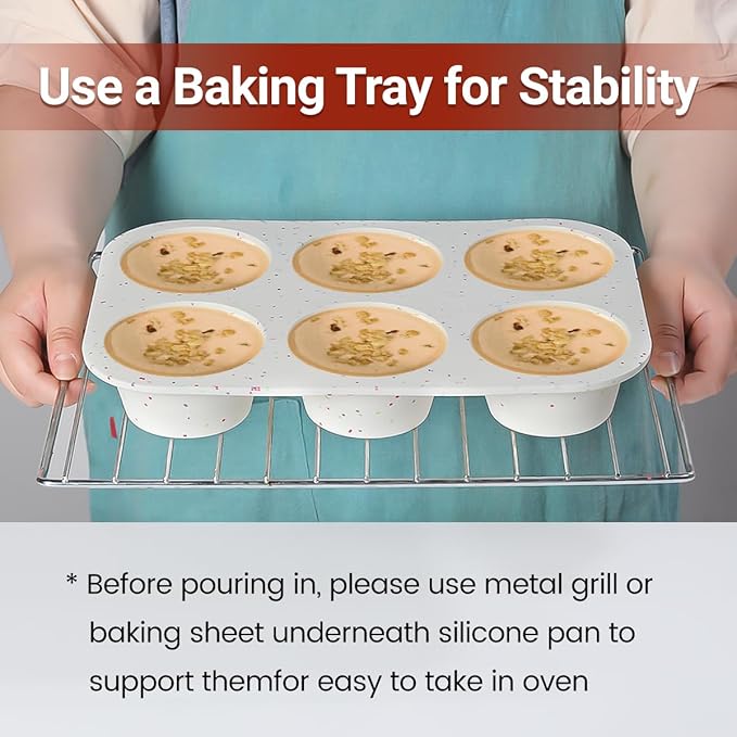CAKETIME Jumbo Muffin Pan, 3.5 Inch Large Muffin Pan 6 Cup Silicone Jumbo Muffin Tin for Baking Giant Homemade Muffins, Cupcakes, Frittatas BPA Free Non Stick 2 Pack Confetti