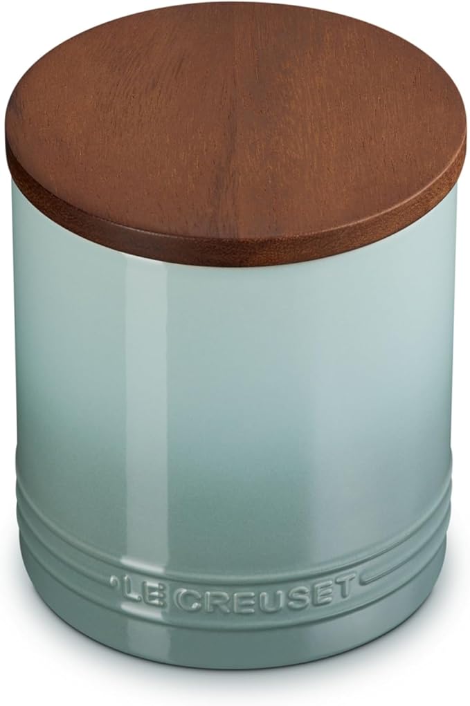Le Creuset Signature Salt Cellar and Storage Canister with Wood Lid, 1.2 qt., Sea Salt