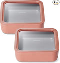 Caraway 2pc Glass Food Storage Set - 10 Cup Food Containers (2) - Ceramic Coated - Non Toxic, Non Stick Lunch Box with Lids. Dishwasher, Oven, & Microwave Safe - Perracotta