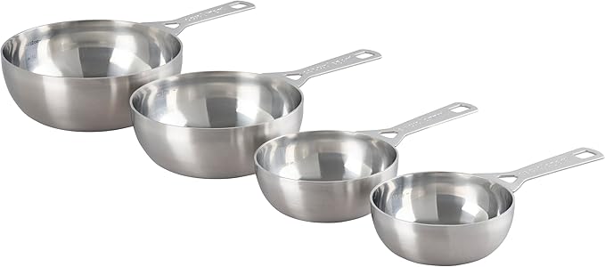 Le Creuset Batch-Baking Measuring Cups, Stainless Steel, Set of 4 (2/3 & 3/4 & 1.5 & 2 cups)