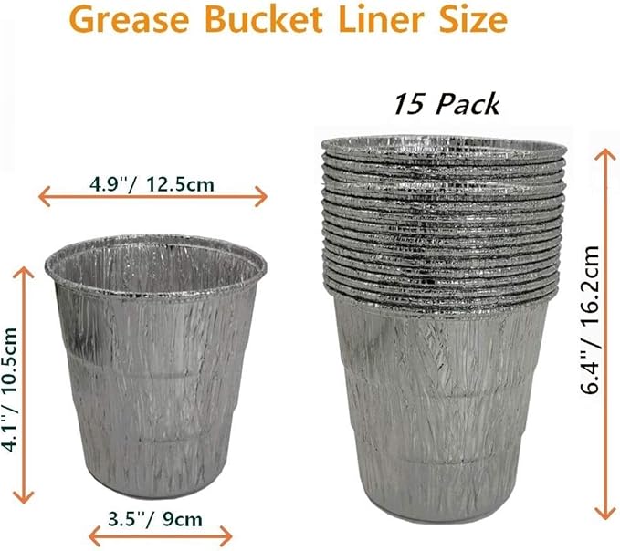 Drip Grease Bucket & 15-Pack Liners for Traeger 20/22/34, Pit Boss, etc Pellets Smoke (Silver 15)