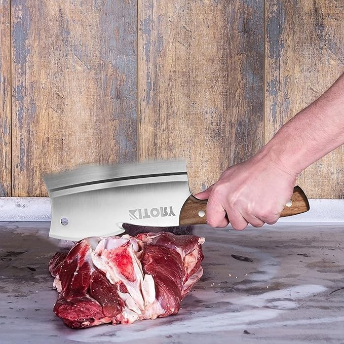Kitory Meat Cleaver, Butcher Knife, Bone Cutter Dual Edges, Heavy Duty Kitchen Chopper Knife for Bone Meat Vegetable, Chinese Chefs Knife with Pearwood Handle, 2024 Gift for men and women.