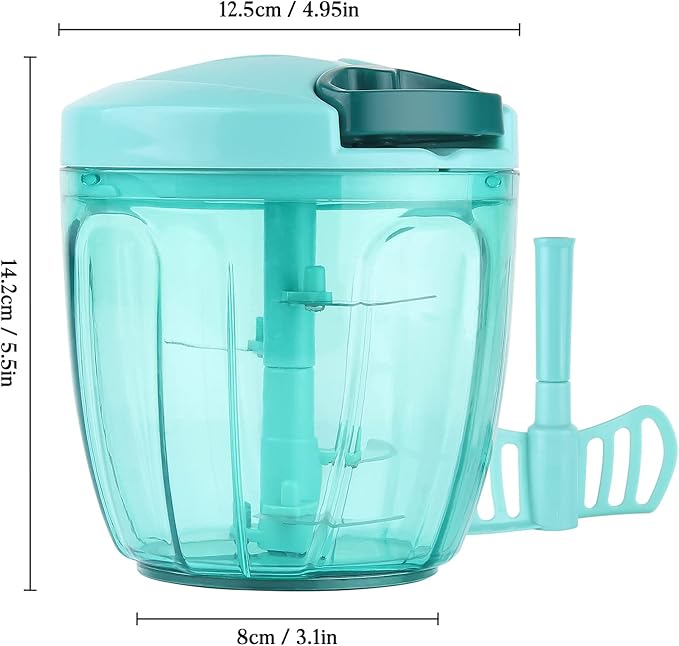 Cambom Manual Food Chopper Vegetable Cutter, Hand String Vegetable Chopper Onions Cutter for Vegetable Fruits Nuts BPA Free Food Safe Material, 900ml Blue