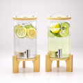 1.2 Gallon Glass Drink Dispenser For Parties, Beverage Dispenser With Bamboo Wood Stand And Stainless Steel Spigot, Countertop Water Dispenser, Lemonade Dispenser For Wedding, Picnic (2PACK)