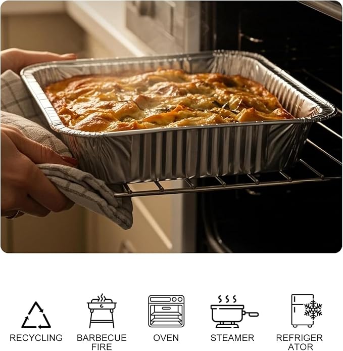 Aluminum Baking Pan Half-Size, 9x13 Inches, Heavy-Duty Disposable Aluminum Foil Pan, Deep Baking Pan Suitable for Cake Baking, Cooking, Roasting, Heating, and Steaming Meal Tray (10 PACK)