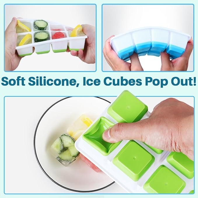Large Ice Cube Molds, FURNSII 2 Pack Silicone Large Square Ice Cube Trays with Lids BPA Free, Easy-Release & Stackable 1.8'' Big Ice Cube Tray for Freezer Cocktail Whiskey Coffee
