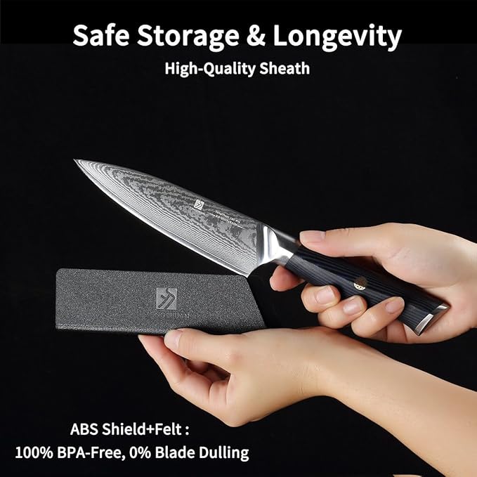 Utility Knife,5.5inch Damascus knife,67-Layer High Carbon Stainless Steel Kitchen Knife,Professiona Sharp Cutting Knives with Ergonomic Blue G10 Handle,Gift Box for Home and Kitchen Birthday Gift