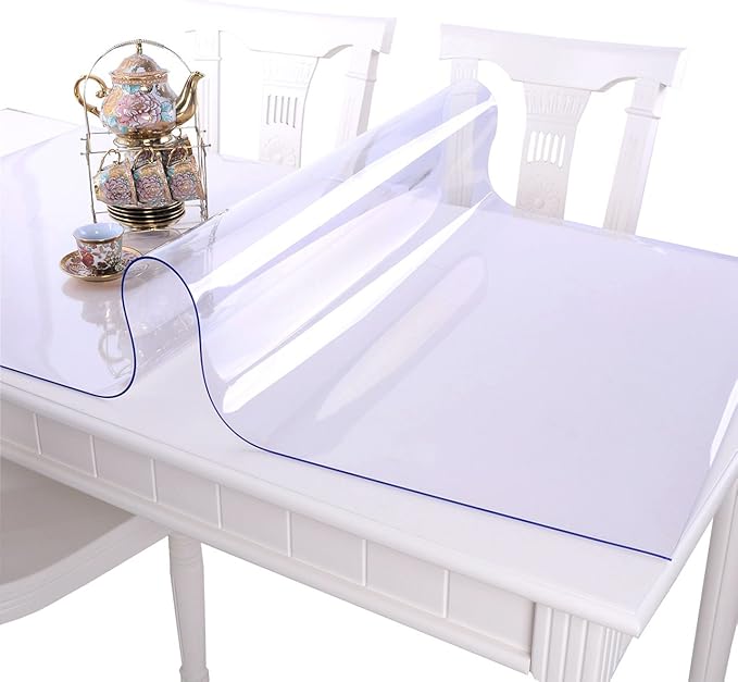 NECAUX Custom Multisize 1.5mm Thick Clear PVC Table Cover Protector - 19 x 31.5 Inch Rectangular Plastic Table Cover Desk Pad Mat for Office & Computer Desk