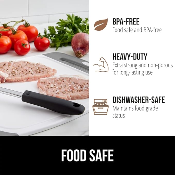 GORILLA GRIP BPA-Free Reversible Kitchen Cutting Board Set of 3, Nonporous, Juice Grooves to Catch Liquid, Slip Resistant Handle Border, Dishwasher Safe, Durable Large Food Chopping Boards, Gray