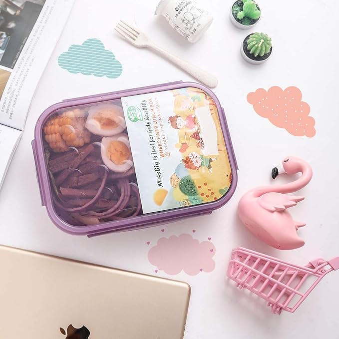 MISS BIG Lunch Box Kids, Leak Proof Lunch Containers, Mom’s Choice No BPAs and No Chemical Dyes Bento Box for Kids,Microwave and Dishwasher Safe Lunch Box (Purple M)