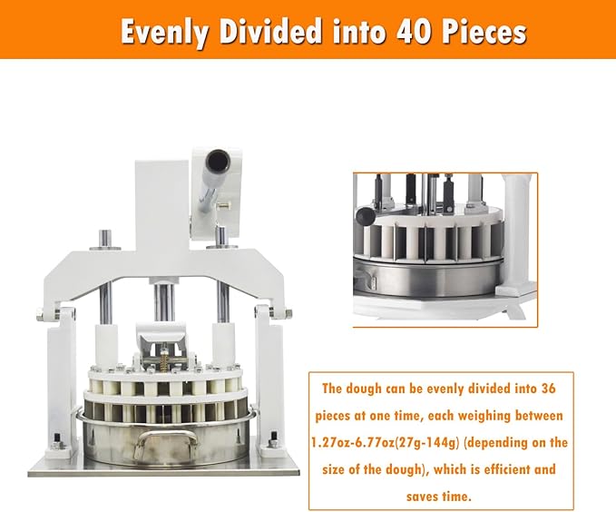 INTSUPERMAI Dough Divider Cutter Machine 40PCS Manual Dough Divider Rounder 2 Pans Hydraulic Dough Equal Cutter DIvider Cutting Machine 0.95oz-5.08oz(27g-144g)