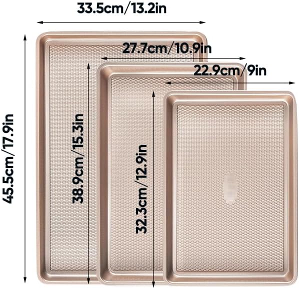 SAKER 3 Pack Nonstick Baking Sheet Set, Carbon Steel Cookie Pan with Cooling Rack, Even Heat Distribution & Warp-Resistant for Oven Baking, Roasting & Cooking (Pink)