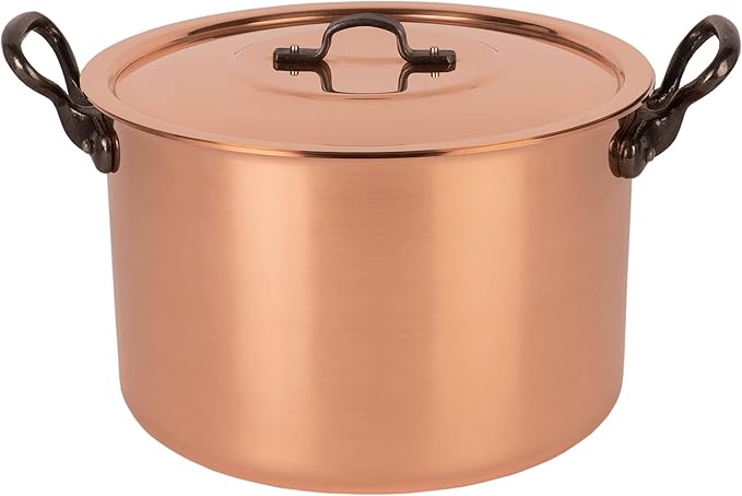 Cuisine Romefort | Tinned copper soup pot with higher walls, 6.3 qt | traditional stockpot made of solid copper with cast iron handles and copper lid | stewpot from France ideal for soups and stews