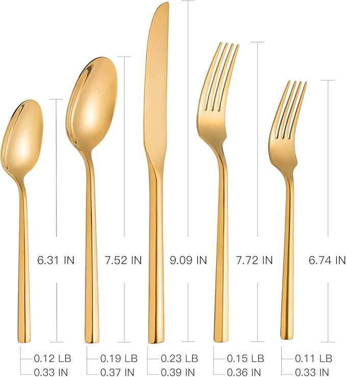 Gold Silverware Set Flatware Set Stainless Steel Cutlery Set 60 Pieces Thick Heavy Hexagon Handle Service for 12