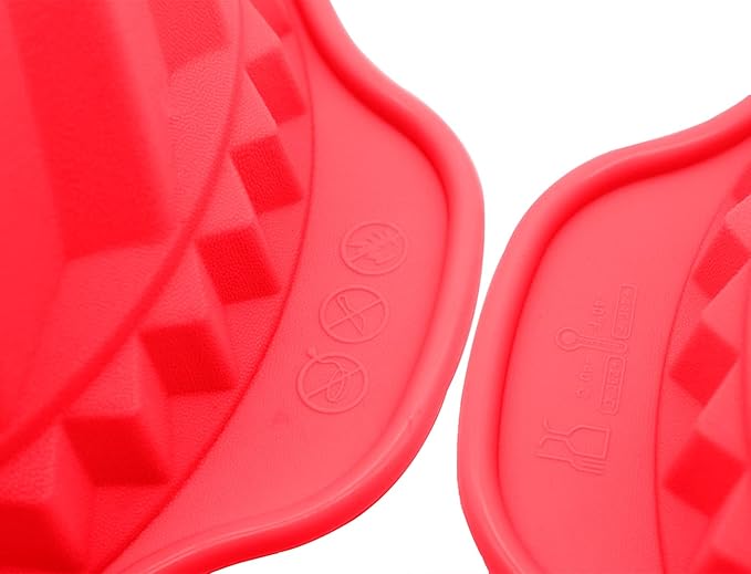 Kenond 9.5 Inch Silicone Cake Pans, Non-stick Fluted Cake Pan with Sturdy Handle, Cake Baking Molds, Perfect Bakeware for Cake, Jello, Gelatin, Bread, Para Gelatinas (Red)