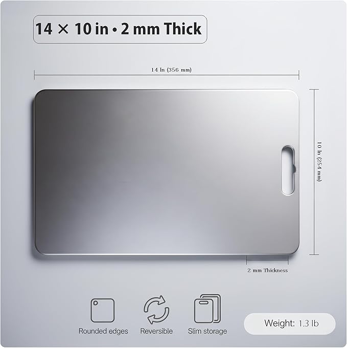 100% Pure Titanium Cutting Board 14x10 In, 2 Mm Thick, Titanium Cutting Boards For Kitchen Dishwasher Safe, Stays Flat & Odor-resistant, Non-porous, Reversible - Multi-use: Pastry, Prep & Serve, Bbq.