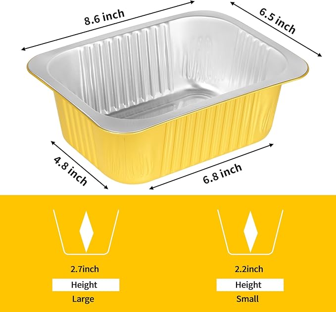 40 Pack 8.7"×6.6"×2.4" Gold Aluminum Foil Pans with Lids Heavy Duty, 3 LB Foil Food Containers with Lids, Disposable Tin Foil Pans for Baking, Meal Prep, Freezer, Heating and Takeout