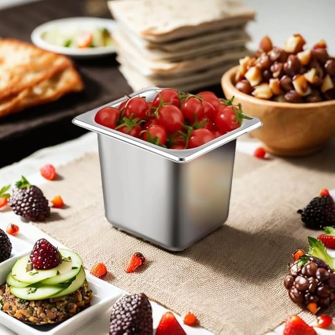 5 Pack Stainless Steel Hotel Pans，1/6 Size，6"" Deep Steam Table Pan，Commercial Food Storage Containers Stackable Metal Steamer Pan for Hotel Restaurant Buffet Party (1/6 Size x 6" Deep)