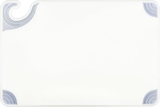 San Jamar Saf-T-Grip Plastic Cutting Board with Safety Hook, 12" x 18" x 0.5", White, (Pack of 6)