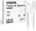 EcoDispose 100 Count Plastic Silverware, Heavy Duty Plastic 50 Forks & 50 Spoons Disposable Utensils Cutlery Set for Party Supplies