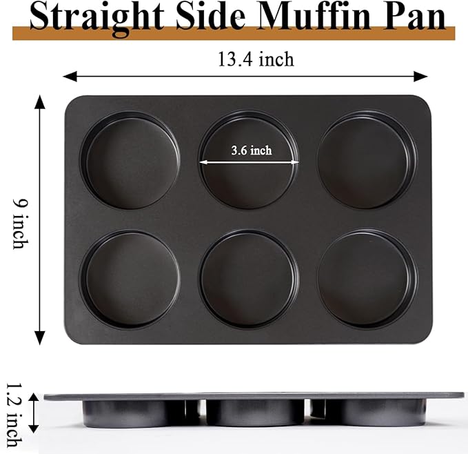 2 Pcs English Muffin Pans, 3.6 Inch Non-Stick 6 Cup Straight Side Cupcake Pan, Hamburger Bun Pan for Home/Kitchen Baking(Lid NOT Included)
